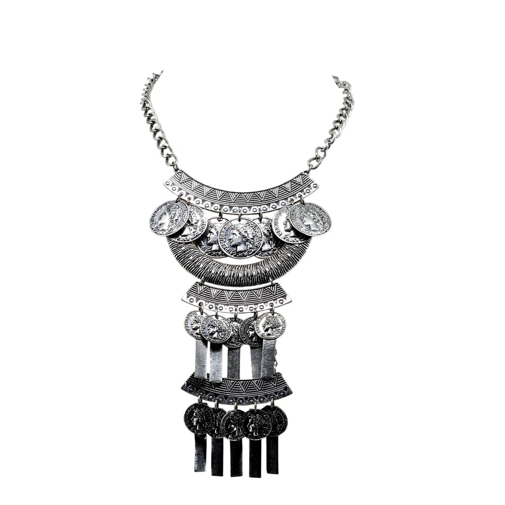 Custom Jewelry Silver Bib Statement Fringe Necklace Womens Bohemian‎ Ethnic